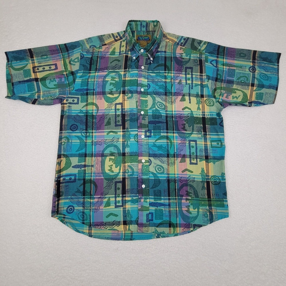 Vintage Native Habitat Planet Earth Hawaiian Shirt Mens‎ Large L Geometric L